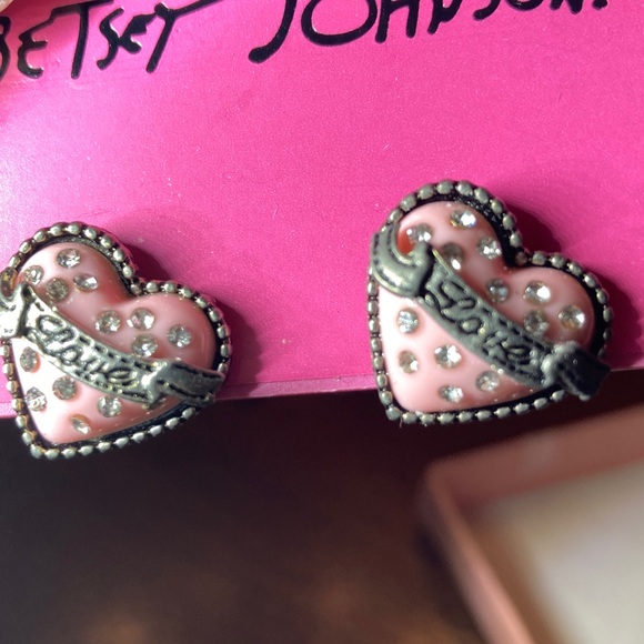 Betsey Johnson Pink Heart Earrings with Silver Accents - Picture 3 of 6